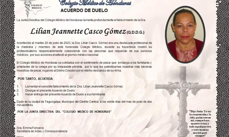 Acuerdo de Duelo Dra. Lilian Jeannette Casco Gómez 