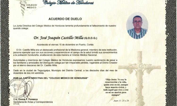 Acuerdo de Duelo Dr. José Joaquín Castillo Milla
