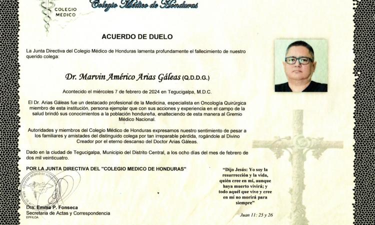 Acuerdo de Duelo Dr. Marvin Américo Arias Galeas