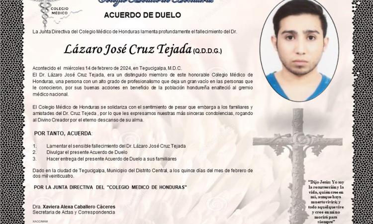 Acuerdo de Duelo Dr. Lázaro José Cruz Tejada