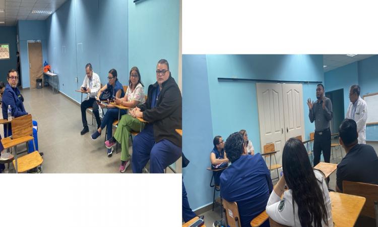 Reunión en el Hospital Leonardo Martínez Valenzuela, atendiendo problema laboral con el Bufete Legal.