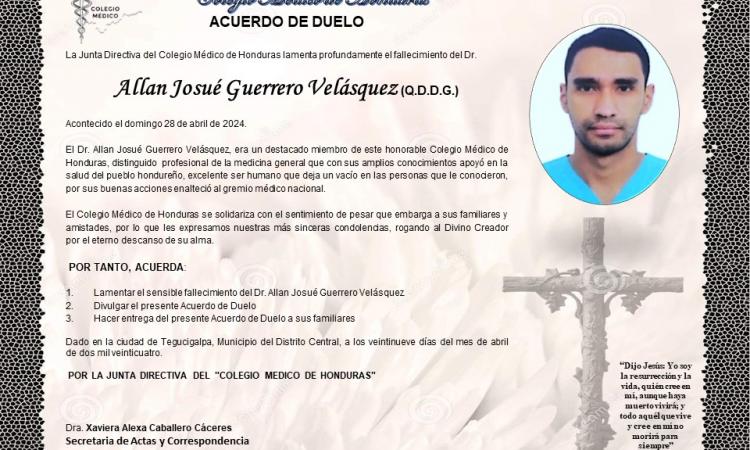Acuerdo de Duelo Dr. Allan Josué Guerrero Velásquez (Q.D.D.G.)