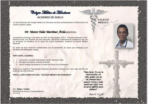 Acuerdo de Duelo Dr. Marco Tulio Martinez Ávila (Q. D. D. G.)