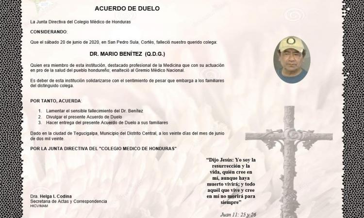 ACUERDO DE DUELO - DR. MARIO BENÍTEZ (Q.D.G.)