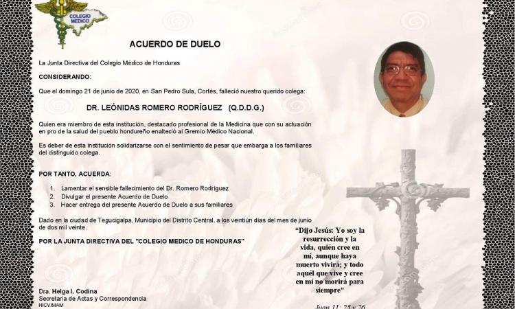 ACUERDO DE DUELO - DR. LEÓNIDAS ROMERO RODRÍGUEZ (Q.D.D.G.)