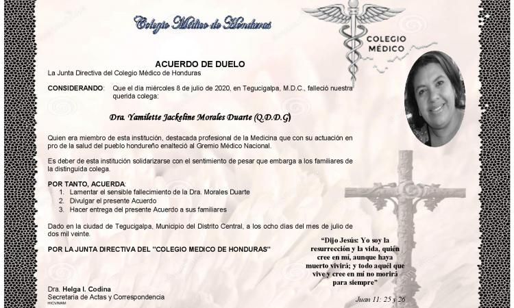 Obituario Dra. Yamilette Jackeline Morales Duarte