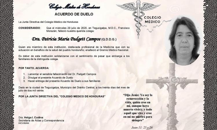 Obituario Dra. Patricia María Padgett Campos