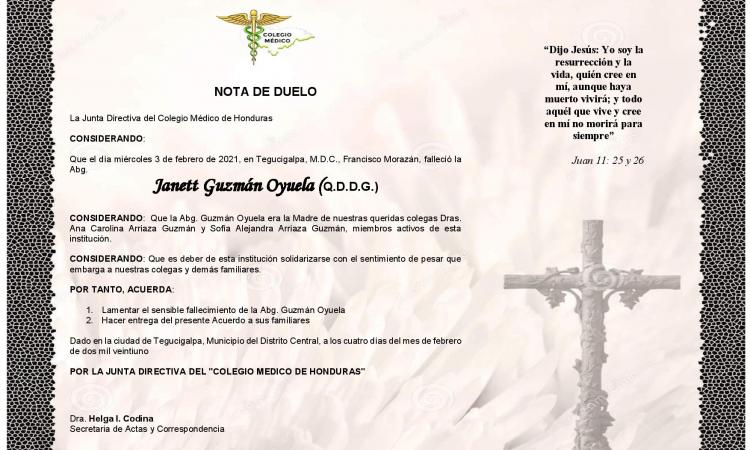 Nota de Duelo - Abg. Janett Guzmán Oyuela (Q.D.D.G.)