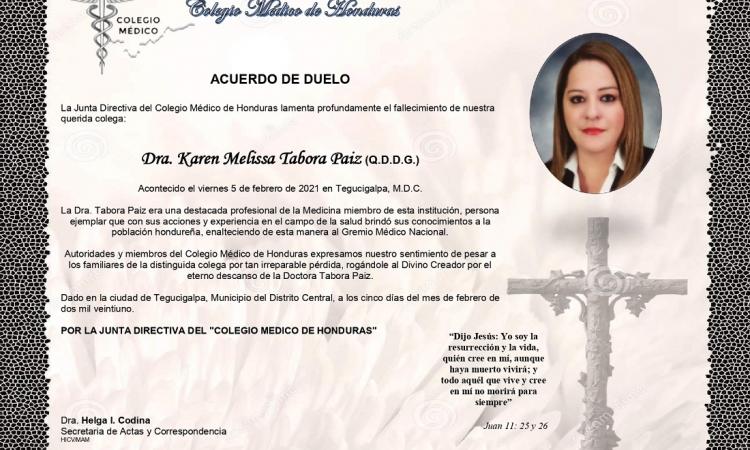 Obituario Dra. Karen Melissa Tabora Paiz (Q.D.D.G.)