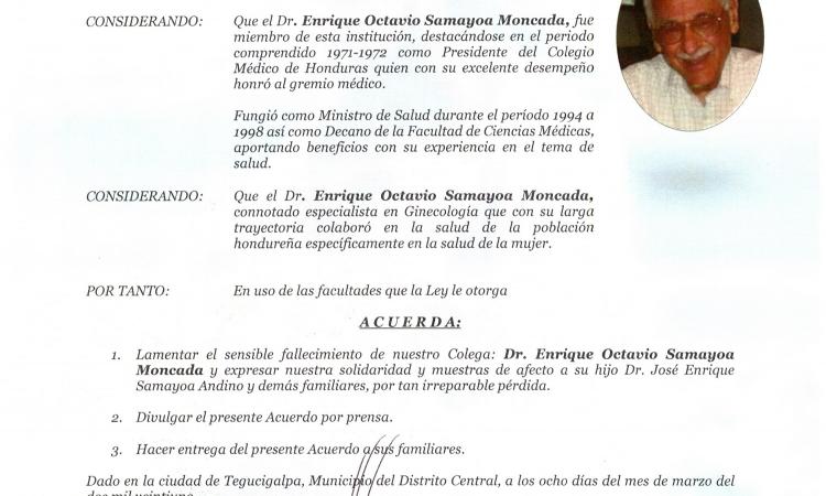 Obituario Dr. Enrique Octavio Samayoa Moncada (Q.D.D.G.)