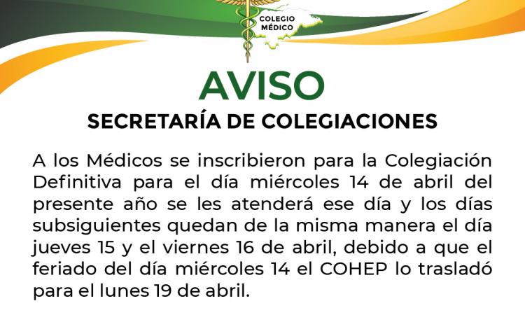 AVISO - Secretaría de Colegiaciones