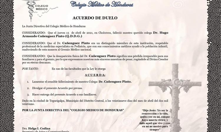 Obituario Dr. Hugo Armando Cañenguez Pinto (Q.D.D.G.)