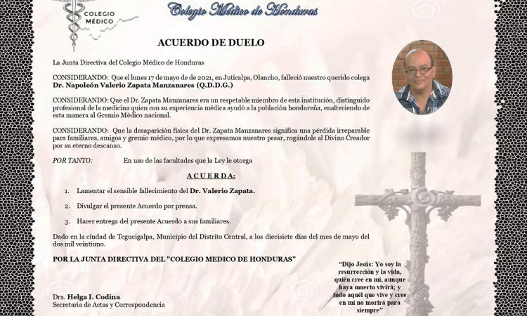 Obituario Dr. Napoleón Valerio Zapata Manzanares (Q.D.D.G.)