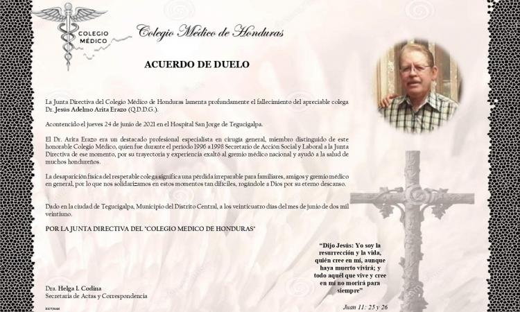 Obituario Dr. Jesús Adelmo Arita Erazo (Q.D.D.G.)
