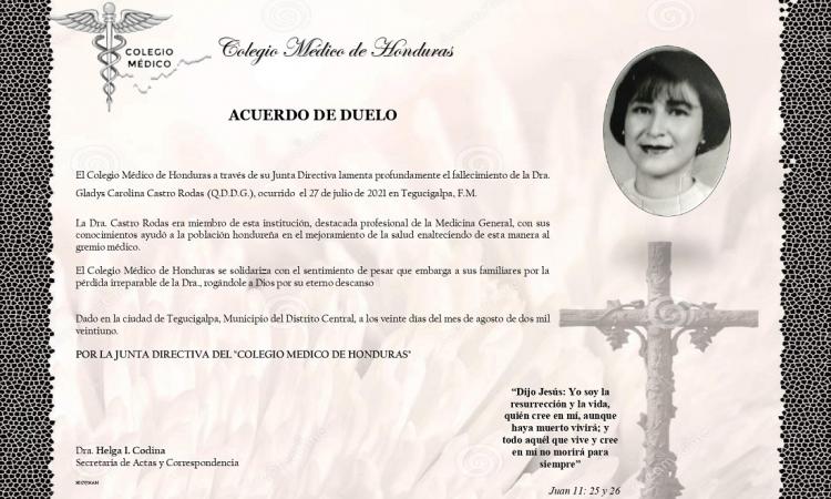 Obituario Dra. Gladys Carolina Castro Rodas (Q.D.D.G.)