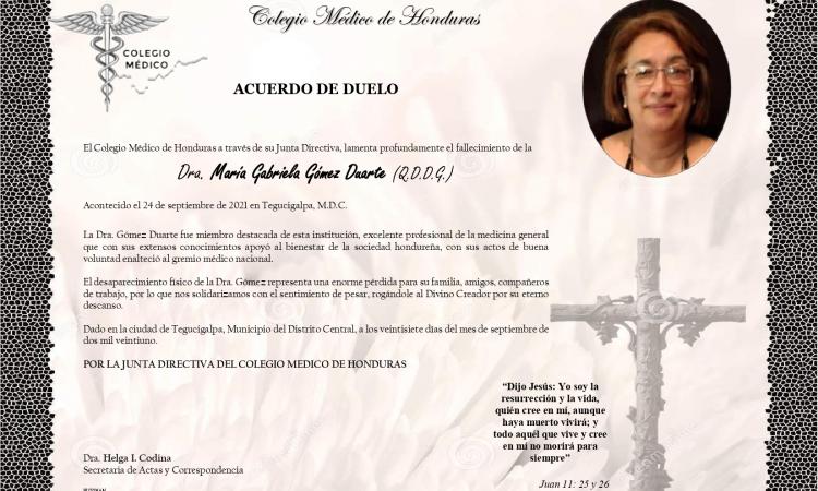 Obituario Dra. María Gabriela Gómez Duarte (Q.D.D.G.)