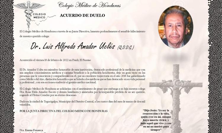Obituario Dr. Luis Alfredo Amador Uclés (Q.D.D.G.)