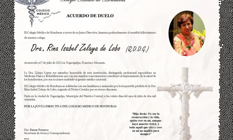 Obituario Dra. Rina Isabel Zelaya de Lobo