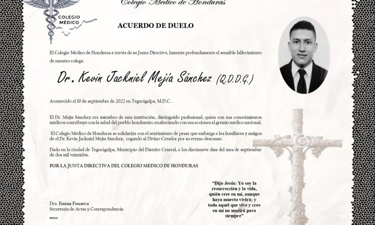 Obituario Dr. Kevin Jackniel Mejía Sánchez