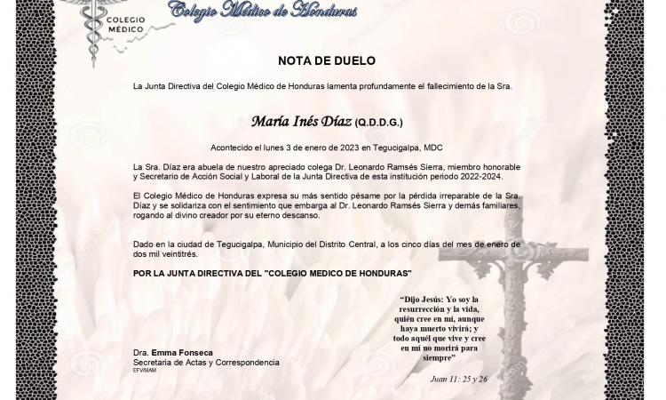 Acuerdo de Duelo Señora María Inés Díaz