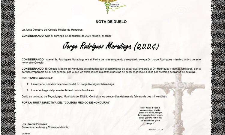 Nota de Duelo Sr. Jorge Rodríguez Maradiaga
