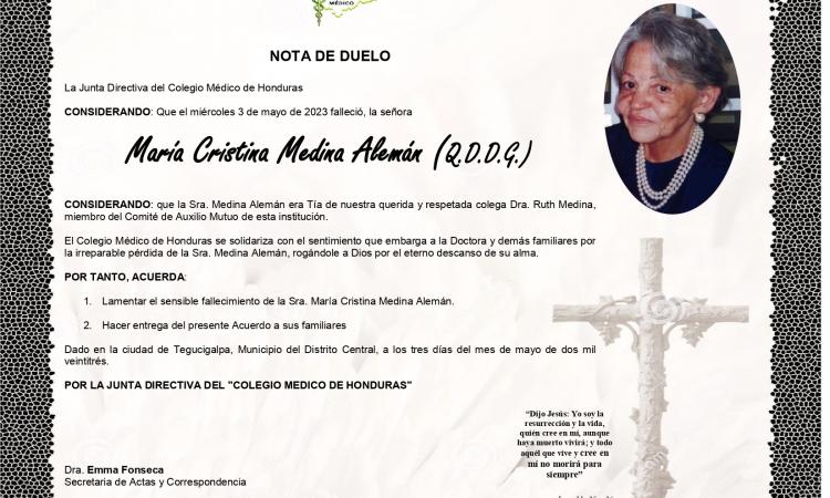 Nota de Duelo tía de Dra. Ruth Medina