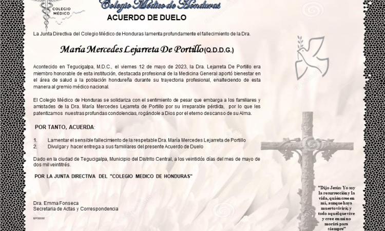 Acuerdo de Duelo Dra. María Mercedes Lejarreta de Portillo