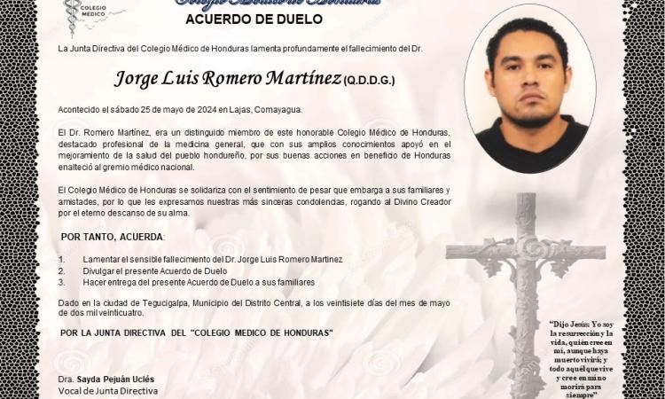 Acuerdo de duelo Dr. Jorge Luis Romero Martínez (Q.D.D.G.)