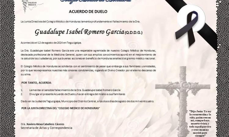 Acuerdo de Duelo Dra. Guadalupe Isabel Romero García (Q.D.D.G.)