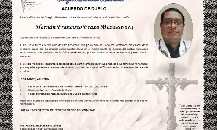 Acuerdo de Duelo Dr. Hernán Francisco Erazo Meza (Q.D.D.G.)