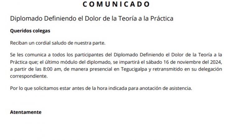 Comunicado Diplomado Definiendo el Dolor de la Teoría a la Práctica