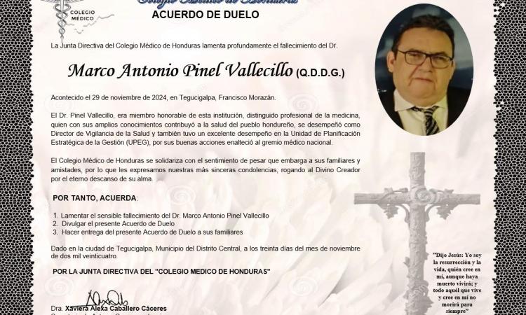 Acuerdo de Duelo Dr. Marco Antonio Pinel Vallecillo (Q.D.D.G.)