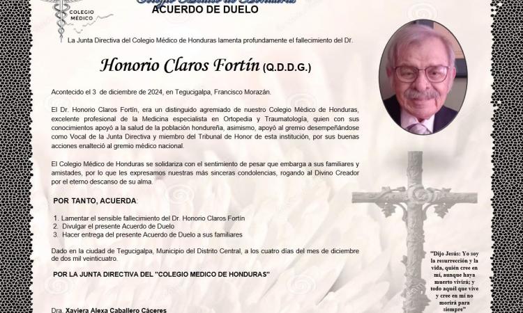 Acuerdo de Duelo Dr. Honorio Claros Fortín (Q.D.D.G.)