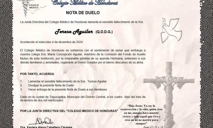 Acuerdo de Duelo Dra. Teresa Aguilar (Q.D.D.G.)