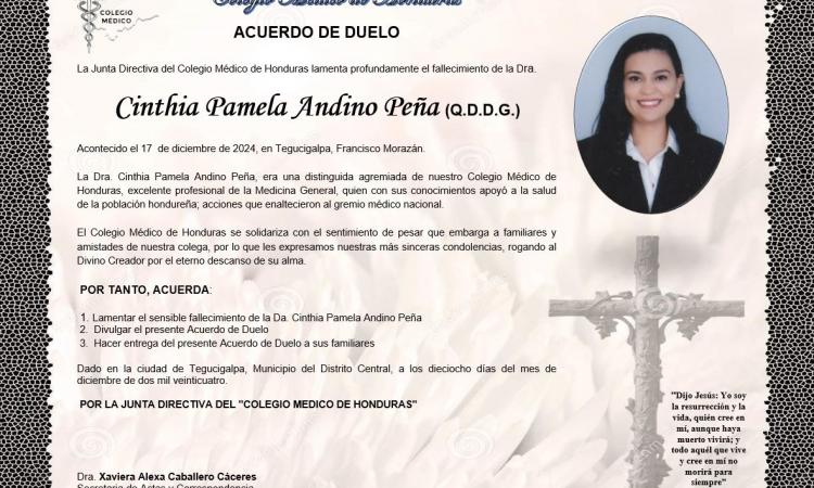 Acuerdo de Duelo Dra. Cinthia Pamela Andino Peña (Q.D.D.G.)