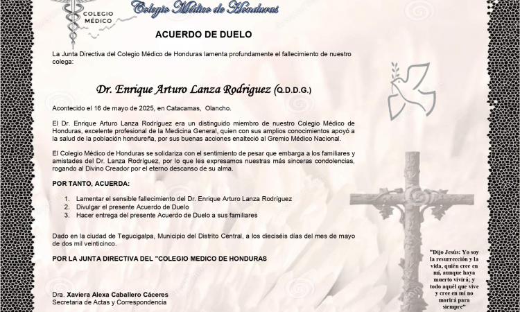 Acuerdo de Duelo Dr. Enrique Arturo Lanza Rodríguez (Q.D.D.G.)