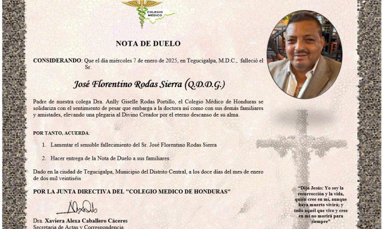 Acuerdo de Duelo Sr. José Florentino Rodas Sierra (Q.D.D.G.)